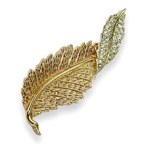 Sarah Coventry Brooch Pave Rhinestones Leaf Gold And Silver Tone Exquisite